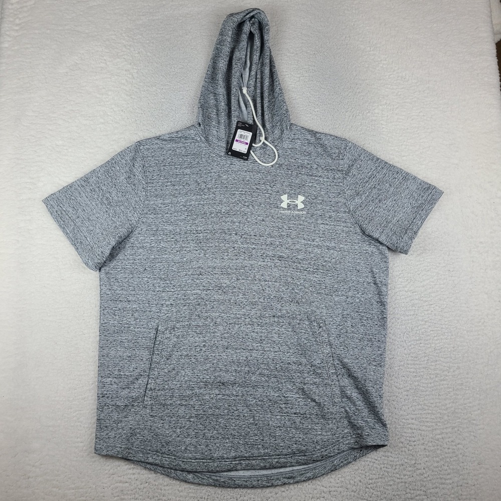 Under Armour Hoodie Mens 2XL XXL Gray Loos Short Sleeve Rival Terry NWT NEW